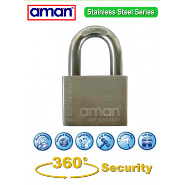 AMAN STAINLESS STEEL 304 KEYALIKE PADLOCK SET - 50MM